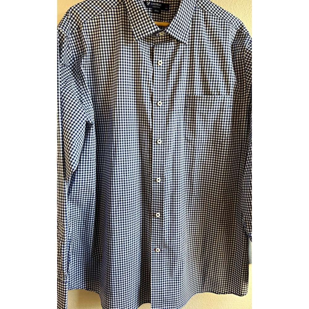 Cremieux Collection Men's XL Blue/White Check Classic Fit Point Collar Stretch